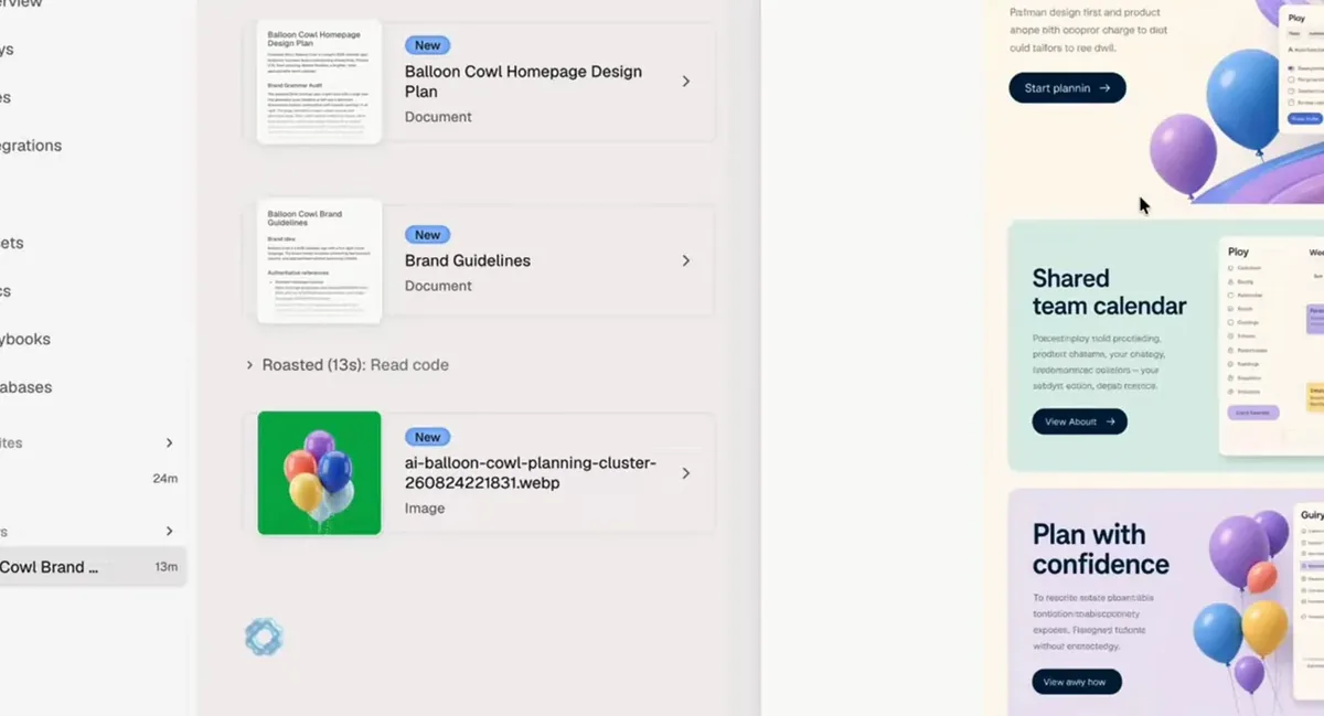 Ploy's workspace: the agent chat on the left and the live page preview with a Publish button on the right
