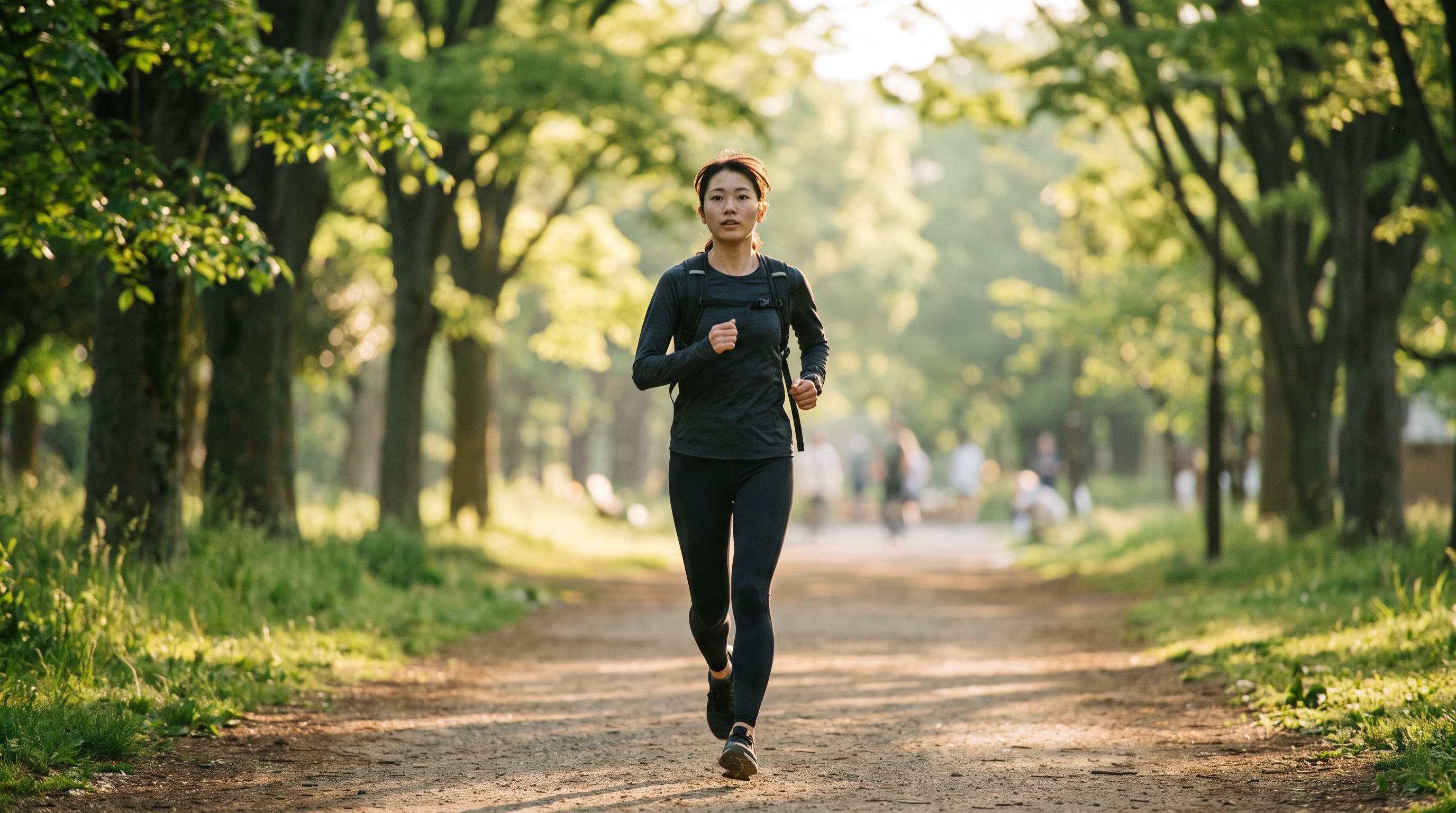 A runner training outdoors in the morning