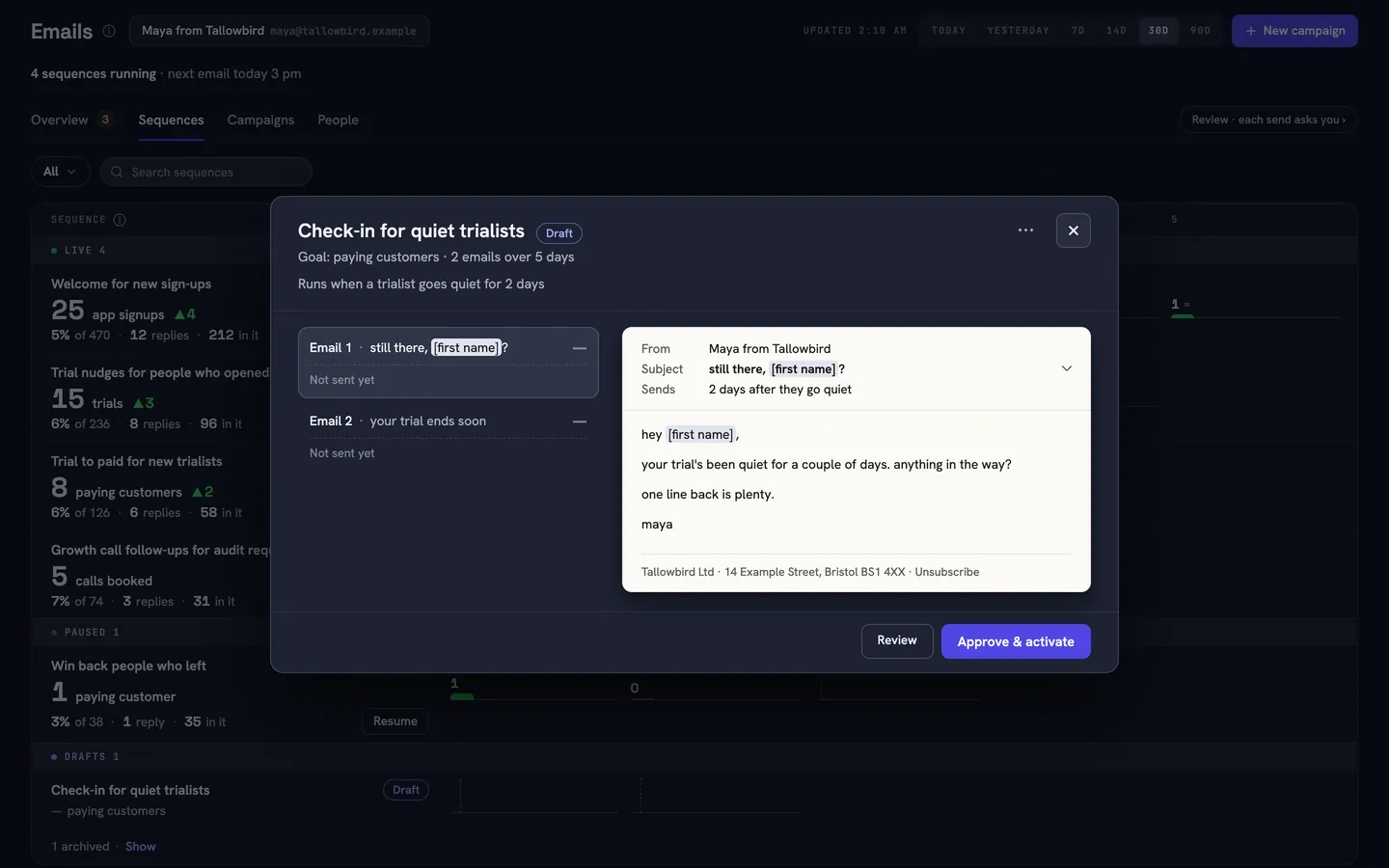An email sequence, ready to switch on